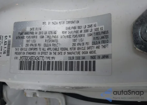 2014 Mazda Cx-9 Touring из США, поврежденный, VIN JM3TB2CA6E0434770